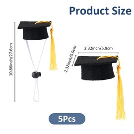SUPERFINDINGS 5Pcs Pet Graduation Hats Mini Graduation Hats with Yellow Tassel Small Animal Bachelor Hat Black Pet Costume Photo Props for Small Animal Pets Costume Accessory, Black, 4-8