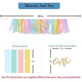 Pastel Rainbow High Chair Banner for Baby’s 1st Birthday - Party Supplies with Highchair Tutu Skirt & “One” Pennant, Ideal Rainbow Decor for Girls’ First Birthday (Rainbow Banner)