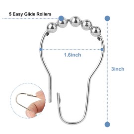 Rust-Resistant Shower Curtain Hooks, Set of 12, Heavy Duty Stainless Steel Shower Rings, Silver Stylish Shower Curtain Hooks Rust Proof