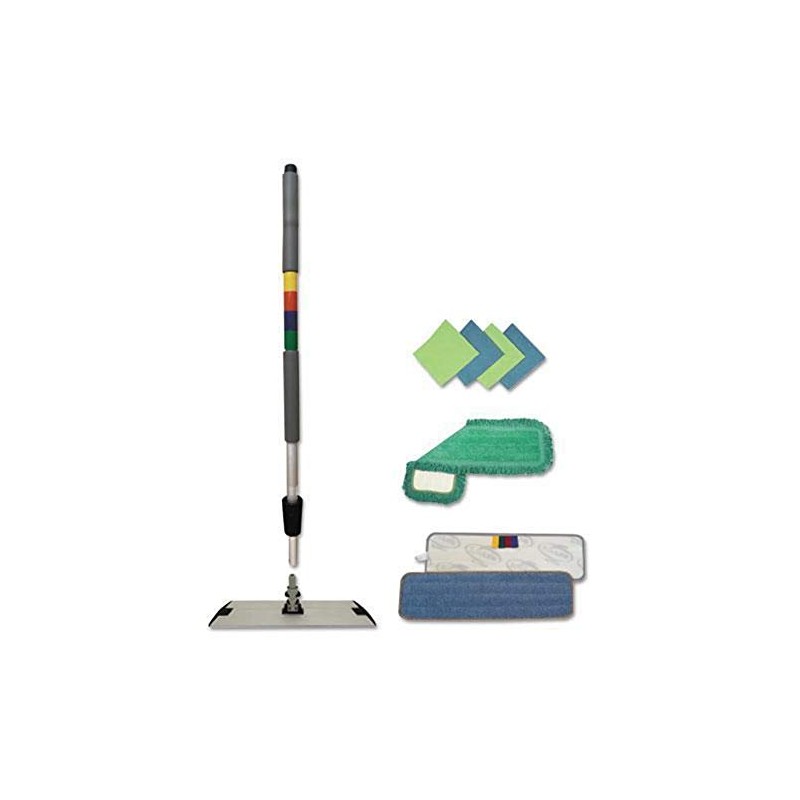 Boardwalk Microfiber Cleaning Kit, 18" Wide Blue/Green Microfiber Head, 35"