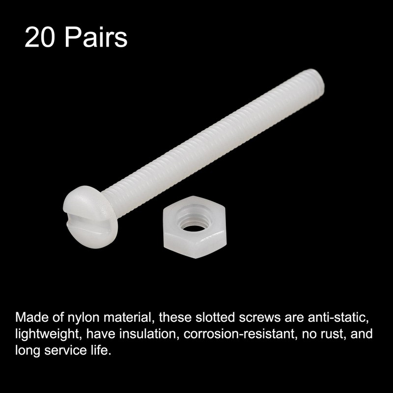 sourcing map 20 Pairs Nylon Screw Nut Set M4 x