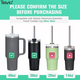 Teivio 8 Piece 5/16 inch (8mm) Wide Stainless Steel Straws for 40 oz Tumbler with Handle, 12 Inch Long Reusable Metal Drinking Straws, Replacement Straws with Silicone Tips & Cleaning Brush, Silver