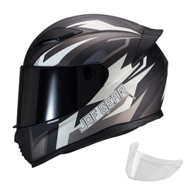 JQF Gear Full Face Motorcycle Helmet WS-607 DOT Approved Motorbike Racing Street Bike Helmets for Adults with Clear and Black Visor (Gray Ash B, L)