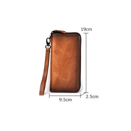 Whatna 8100 Men's Mini Second Bag, Antique Tanned Cowhide Leather, Long Wallet, 3 Compartment Coin Purse, Bill Compartment, Card Slot, 12 Card Storage, Small, Clutch, Handheld, Bag, Pouch, Men's