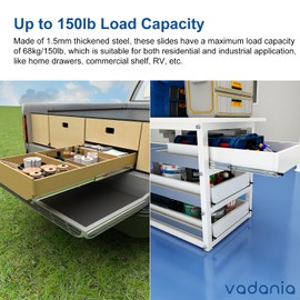 VADANIA 40" Heavy Duty Drawer Slide with Lock #VD1551, 150lb Load Capacity, 3-Fold Full Extension, Ball Bearing Lock-in & Lock-Out, Side Mount, 1-Pair