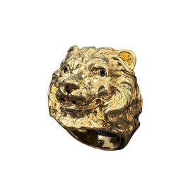 Gold Lion Head Ring for Men, Nordic Viking Lion Ring with Rhinestone Crystal Eye, Heavy Metal Rock Punk Style Gothic Biker Cross Ring, Lion Totem Amulet Ring, Punk Animal Lion Jewellery Gift, NO