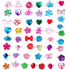 JSTHHTT 50Pcs Girls Crystal Jewelry Rings, Toy Rings for Girls, Adjustable Rings Set for Little Girls, No duplication, Girl Pretend Play and Dress up Rings for Girls Birthday Party Favor Supplies