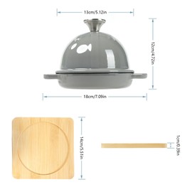 HAWOK Enameled Cast Iron Garlic Roaster with Bamboo Tray, 5-Inch, BBQ Grill Garlic Baker, Mini Cocotte, Set of 2, Grey