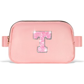 Uygafly Gifts for Girls & Kids - Birthday Gifts for Daughter & Sister, Essentials for Her, Travel Essentials, Cute Teen Trendy Stuff Waist Packs Belt Bag Crossbody Bag | Peach, Initial T