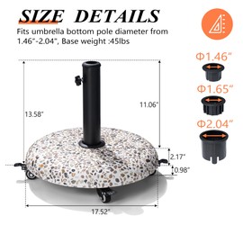 JOINHOM Patio Umbrella Base with Wheel 45lbs, Outdoor Umbrella Stand, Concrete with Cobblestone Decor Heavy Duty Umbrella Holder Outdoor Base for Deck Poolside Yard (Cobblestone)