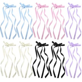 10 Pcs Ribbon Barrette Hair Clips, 5 Colors Set, Bowknot Design, Wedding, Kimono, Wedding, Hair Ornament, Elegant, Fashionable Hair Accessories - BetterJonny