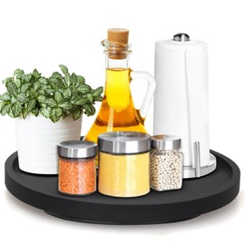 Black Wood Lazy Susan Cabinet Turntable Bathroom Vanity Organizer Tray Decor Wooden Lazy Susan for Dining Table Top Kitchen Sink Countertop Cupboard Round Large Lazy Susan Rotating Spice Storage Rack