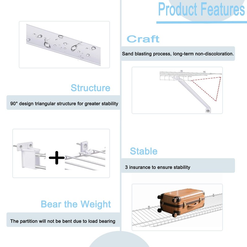 6 Pack 12 Inch Wire Shelf Brackets Set, Includes 6