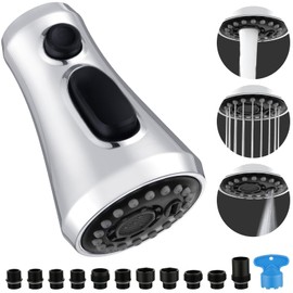 Pull Down Spray Head for Kitchen Faucet, Houtingmaan Kitchen Spray Head with 11 Adapters, Sink Faucet Head Nozzle 3 Water Flow Modes, Kitchen Faucet Head Replacement Chrome