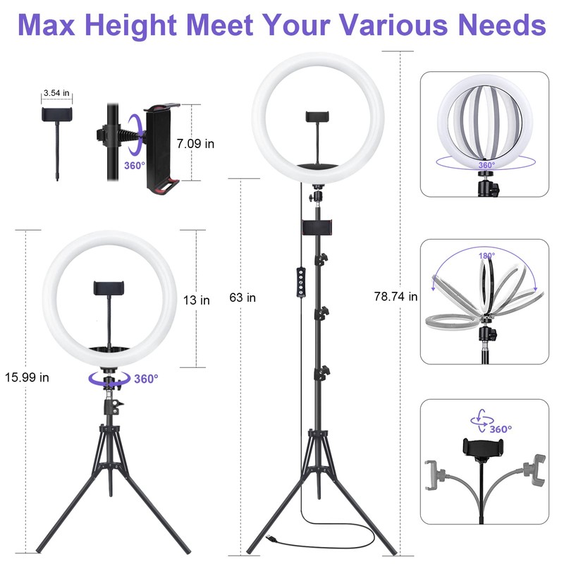 10" Selfie Ring Light with 73" Tripod Stand & 1