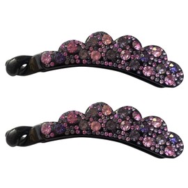 Sparkly Rhinestone Flower Banana Hair Clip Crystal Ponytail Holder Twist Hair Clips No Slip Bow Grip Comb Clamp Hair Grip with Teeth Hairpins Hair Styling,2 Pack (Purple)