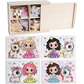 TOYLI 4-in-1 Princess Jigsaw Puzzles for Kids 48 Piece Wooden with a Box Preschool Educational Puzzles Princess, Essential Skills Gift for Toddlers Children Ages Girls Boys Toddler Princesses