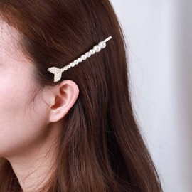 Iaceble Mermaid Tail Hairclips Pin Pearl Mermaid Tail Hair Barrette Faux Pearl Bobby Pin Gold Mermaid Tail Side Clip Hairpin Decorative Hair Accessories for Women and Girls Headdress(Pearl)