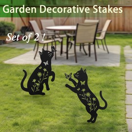 Hokfirm Metal Cat Garden Decor for Outside,Set of 2 Black Cat Silhouette Garden Stakes,Cat Yard Decor Outdoor