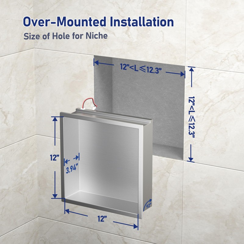 Bernkot Led Shower Niche 12" X 12" Brushed 304 Stainless