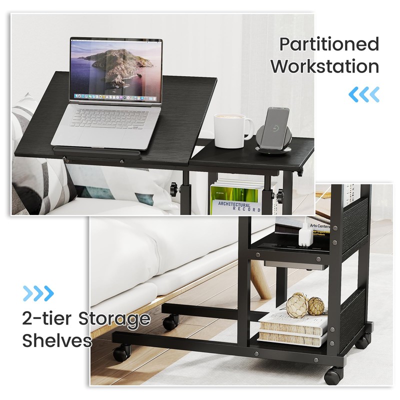 Hadulcet Adjustable C Table with Charging Station, Tiltable Desk C