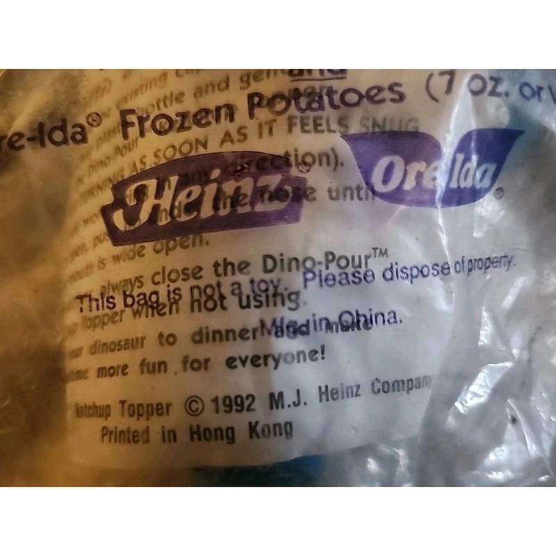 Heinz Vintage 1992 Heinz Ore-Ida Blue Dino-Pour Dinosaur Ketchup Topper