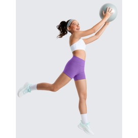 CRZ YOGA Girls Butterluxe Athletic Biker Shorts - Kids Teen High Waist Lounge Active Dance Yoga Running Buttery Soft Royal Lilac Medium