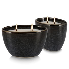 2-Pack Black Ceramic Citronella Scented Candles – Dual-Wick, All-Natural Wax, Decorative Geometric Design for Indoor/Outdoor Ambiance