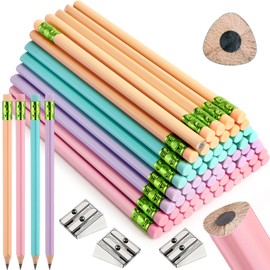 Fainne 102 Pcs Bulk Jumbo Pencils and Sharpeners Set, Large Fat Pencils Thick Giant Big Pencils with Erasers for Kids Beginners Preschoolers Kindergarten School Office(Macaron Colors, Triangle)