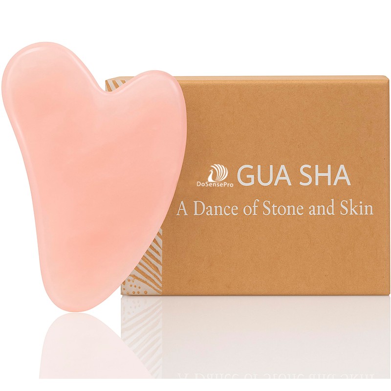 Herramienta facial Gua Sha de cuarzo rosa, cristal en forma