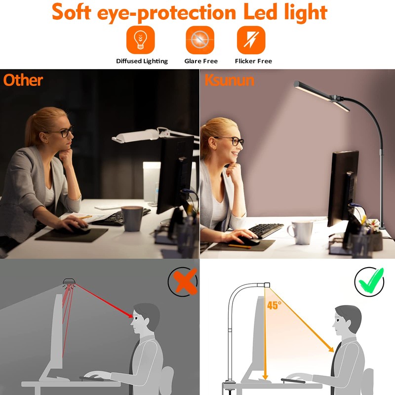 Ksunun Double Head LED Desk Lamp, Architect Desk Lamps for