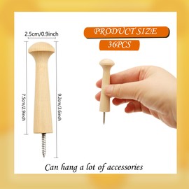 Kugliwa 36 Pcs Wooden Shaker Peg Unfinished Wood Shaker Racks Wood Peg Hooks with Screws for Hanging Clothes Hats, 3.6 Inches