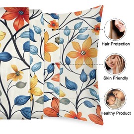 Satin Pillowcase Geometric Colorful Flowers Satin Pillow case for Hair and Skin 20 x 26 Inches Smooth PillowCovers Pillow Cover with Envelope Closure