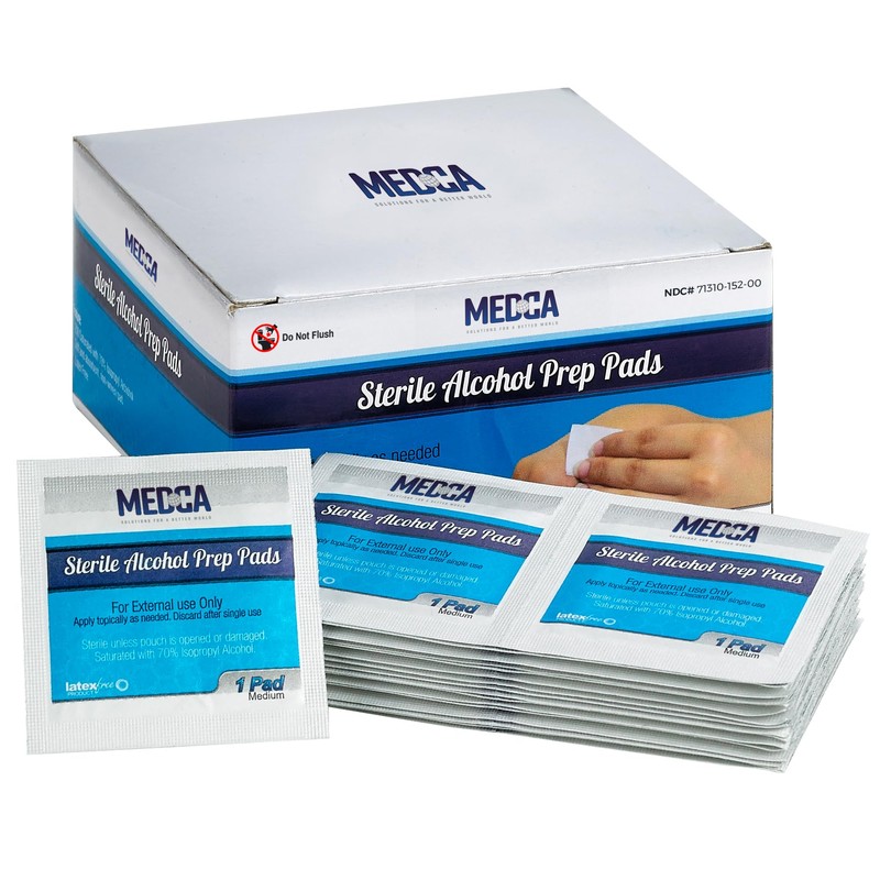 MEDca Almohadillas de preparación de alcohol, estériles, medianas, 2 capas,