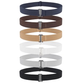6 Pack Invisible Women Stretch Belt No Show Elastic Web Strap Belt with Flat Buckle for Jeans Pants Dresses, F-black+coffee+blue+white+khaki+grey, US Size 0-16