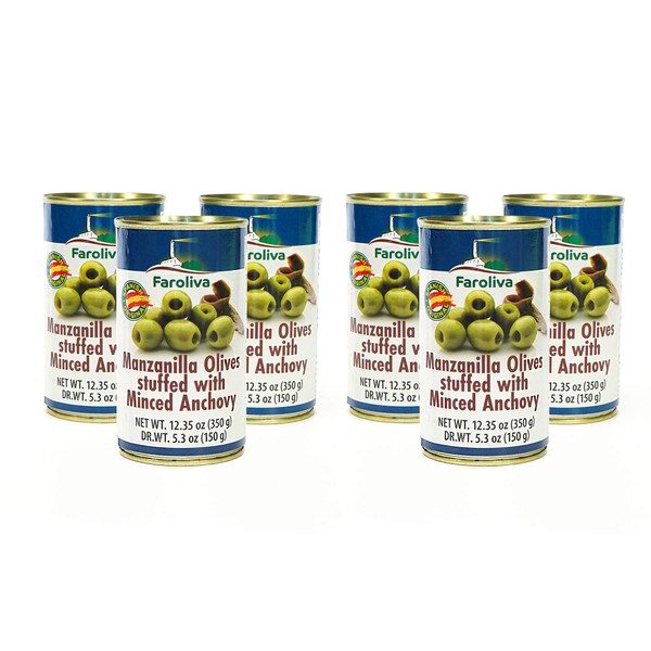 Manzanilla Olives stuffed with 12.35 oz (350g) by Faroliva (Anchovy,