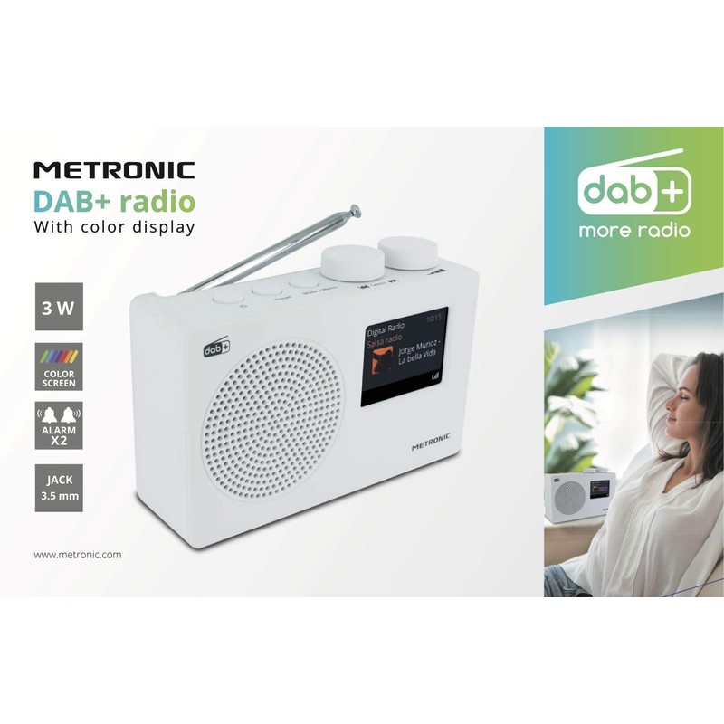 METRONIC 477252 DAB Radio (DAB+, FM, Portable, Block Design) White