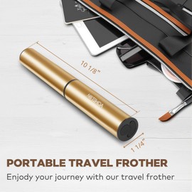 Rechargeable Electric Milk Frother Handheld,2-Speed Travel Frother with Tube Case, Milk Foamer Coffee Frother for Latte, Cappuccino, Drink Mixer with 2 Stainless Whisks and Charger Golden