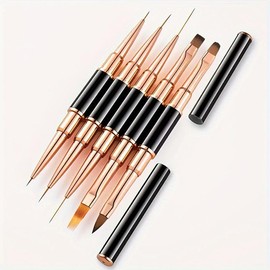 Professional Nail Art Brush Set, 5 Counts/set Double-ended Nail Art Brush & Nail Liner Pen, DIY Nail Art Tool for Home & Salon Use - Color: Black, Specification: one-size