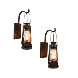 Wall Sconce Lantern Light, Vintage Rustic Patina Set of 2 Wall Light Fixtures, Hardwired with LED Bulb and Mounting Hardware Included