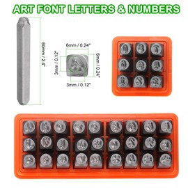 HARFINGTON 36pcs Metal Stamping Kit 1/8" (3mm) Steel Lowercase Letter and Number Punch Set (A-Z / 0-8 / "&" Symbol) Artistic Font Punch Press Tool for Imprinting Metal Plastic Wood Leather