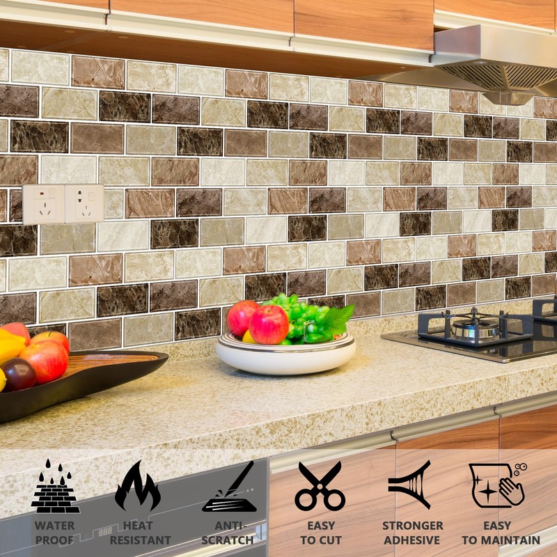 URCOLOR 10-Sheet Peel and Stick Backsplash Subway Tile for Kitchen,12"x12"