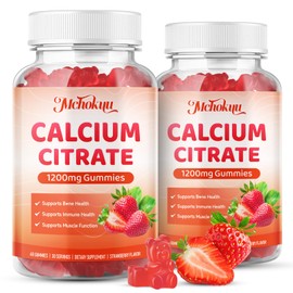 Calcium Citrate Gummies 1200mg Chewable Calcium Supplements for Women and Men, Sugar Free Calcium Chews for Bone Support, Non-GMO, Gluten Free - Natural Strawberry Flavor, 120 Count