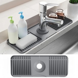 14.5 Inch Kitchen Sink Faucet Mat, Silicone Faucet Mat, Serves as a Practical Kitchen Sink Accessory and Drip Tray, Mat for Kitchen Counter Bathroom Kitchen Sink Splash Guard（Grey） (14.5"X5.5")