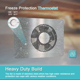 Sunkonny Stainless Steel Crawl Space Vent Fan - 570 CFM Air Out Ventilation Fan with Humidistat Dehumidistat, IP55 Exhaust Fan with Metal Fan Cage for Crawlspace Foundation Basements Garage Attic