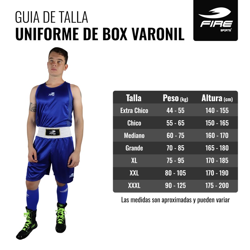 FIRE SPORTS® Uniforme Oficial Azul Box Olímpico Varonil (Azul, Extra