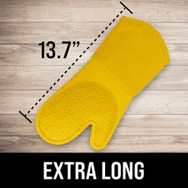 BPA-Free Soft Silicone Oven Mitts - Ultra Heat Resistant Oven Mitts with Thick Cotton Liner - Long Slip Resistant Pot Holders, Flexible Oven Gloves - Yellow 13.7"