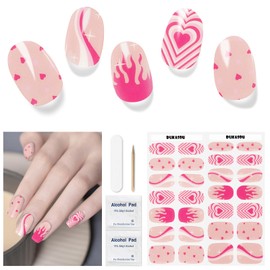 Semi Cured Gel Nail Strips, 28 pcs Gel Nail Strips Work with Any UV Lamp, Long Lasting Gel Nail Stickers Full Nail Wraps, Salon Quality Heart Stickers for Nail Valentines Day(Love Heart)