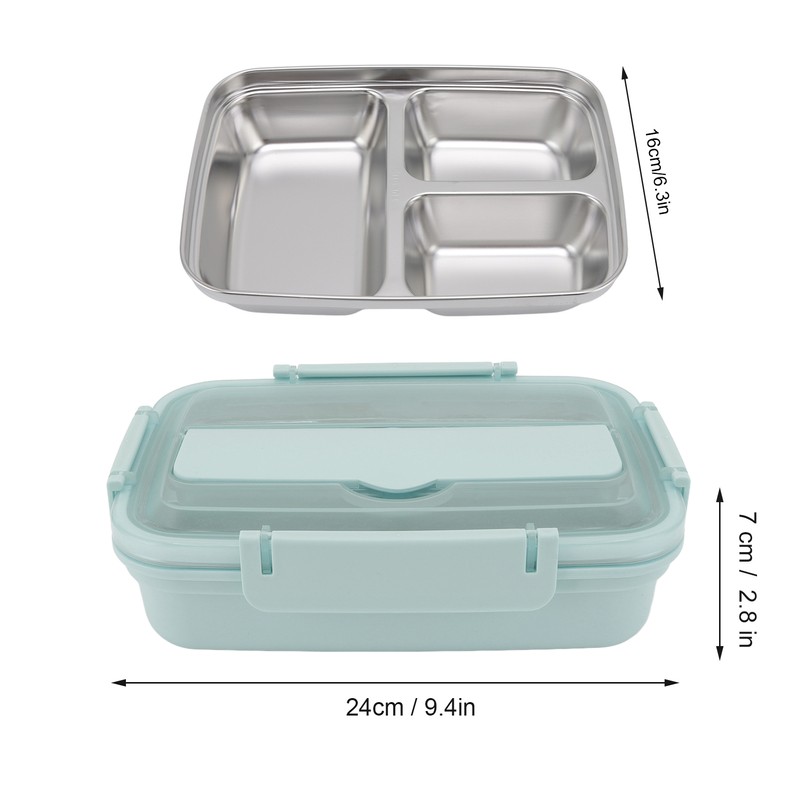 Lunch Box 3 Compartments 304 Stainless Steel Plastic Matching Spoon