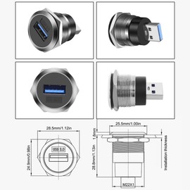 XMSJSIY 5Gbps USB 3.0 Panel Mount Threaded Fixed Round Coupler Adapter Connector Type-A Female to Male Pass Through Bulkhead Socket Converter for Data Transfer & Charging -1 PCS (Sliver)